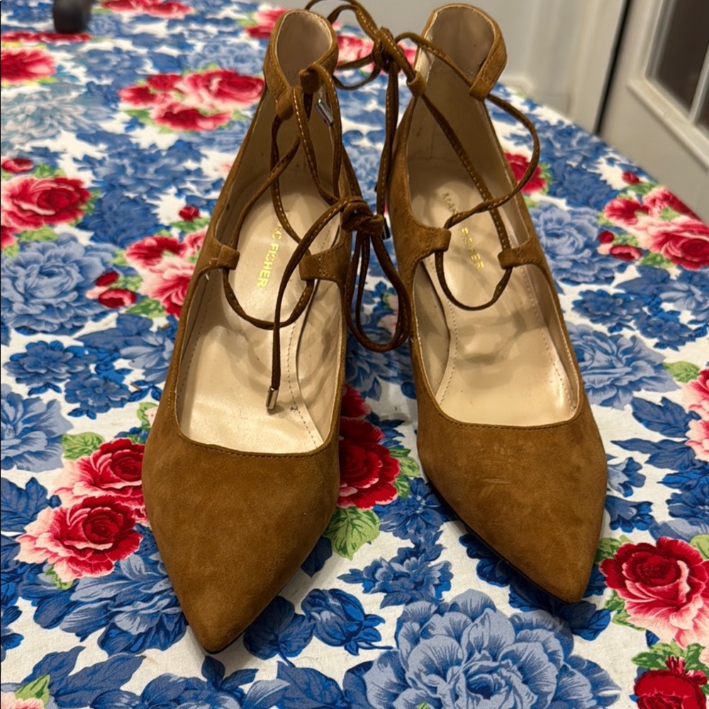 Marc Fisher Brown Heels with Pointed Toe and Ankle Strap